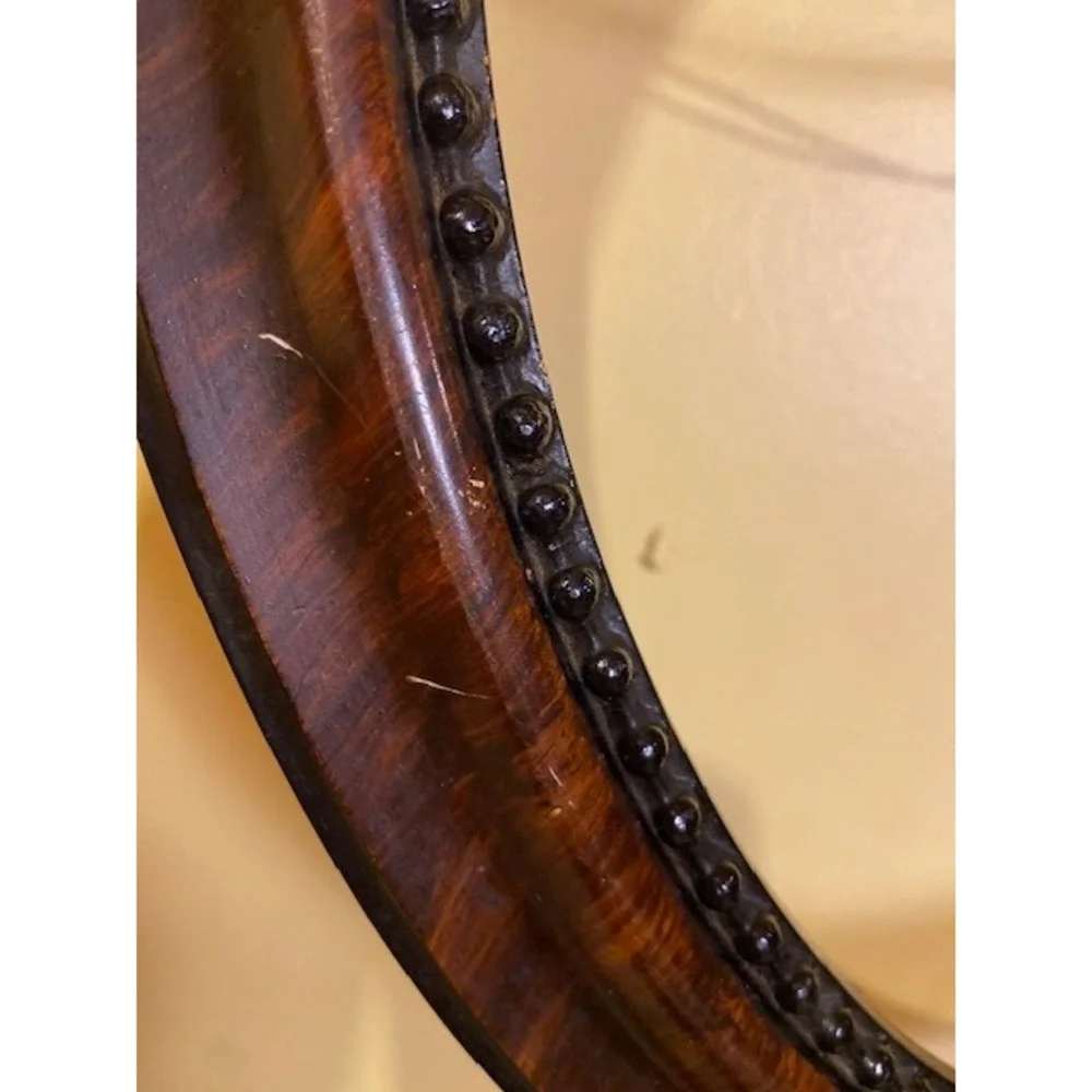 Antique Victorian Oval Wood Picture Frame Faux Bois Beaded Inner Liner Brown